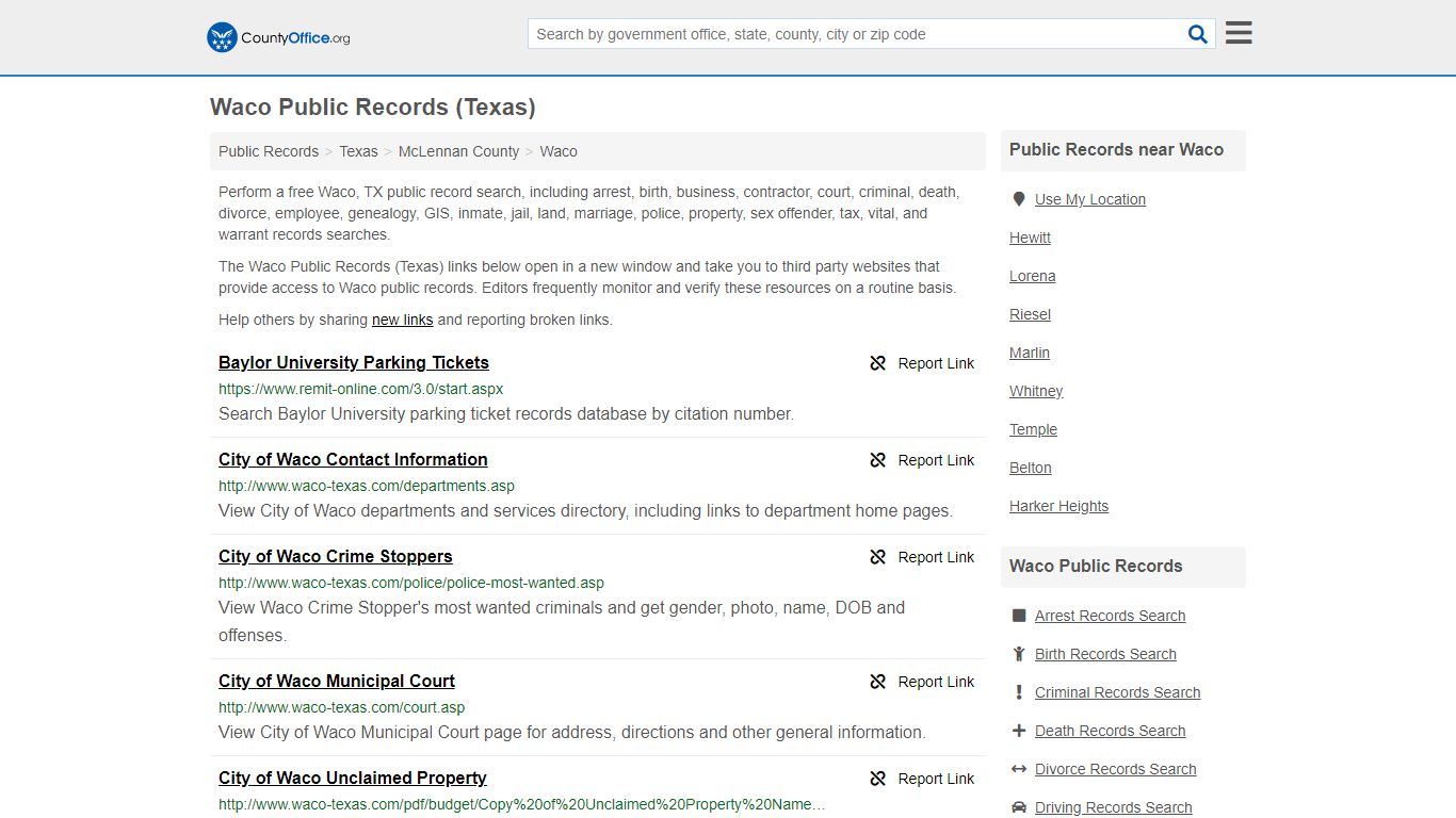 Waco Public Records (Texas) - County Office
